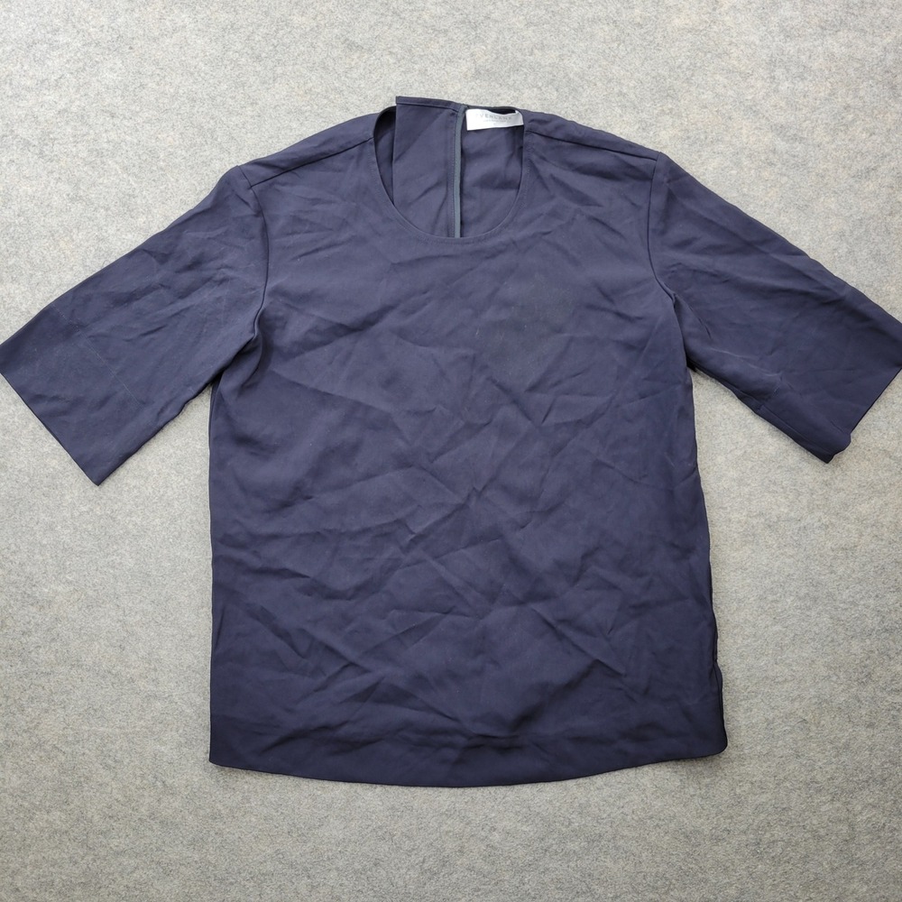 Everlane Blouse Size 0 GoWeave Short Sleeve Boxy Top Navy Blue Back Zip